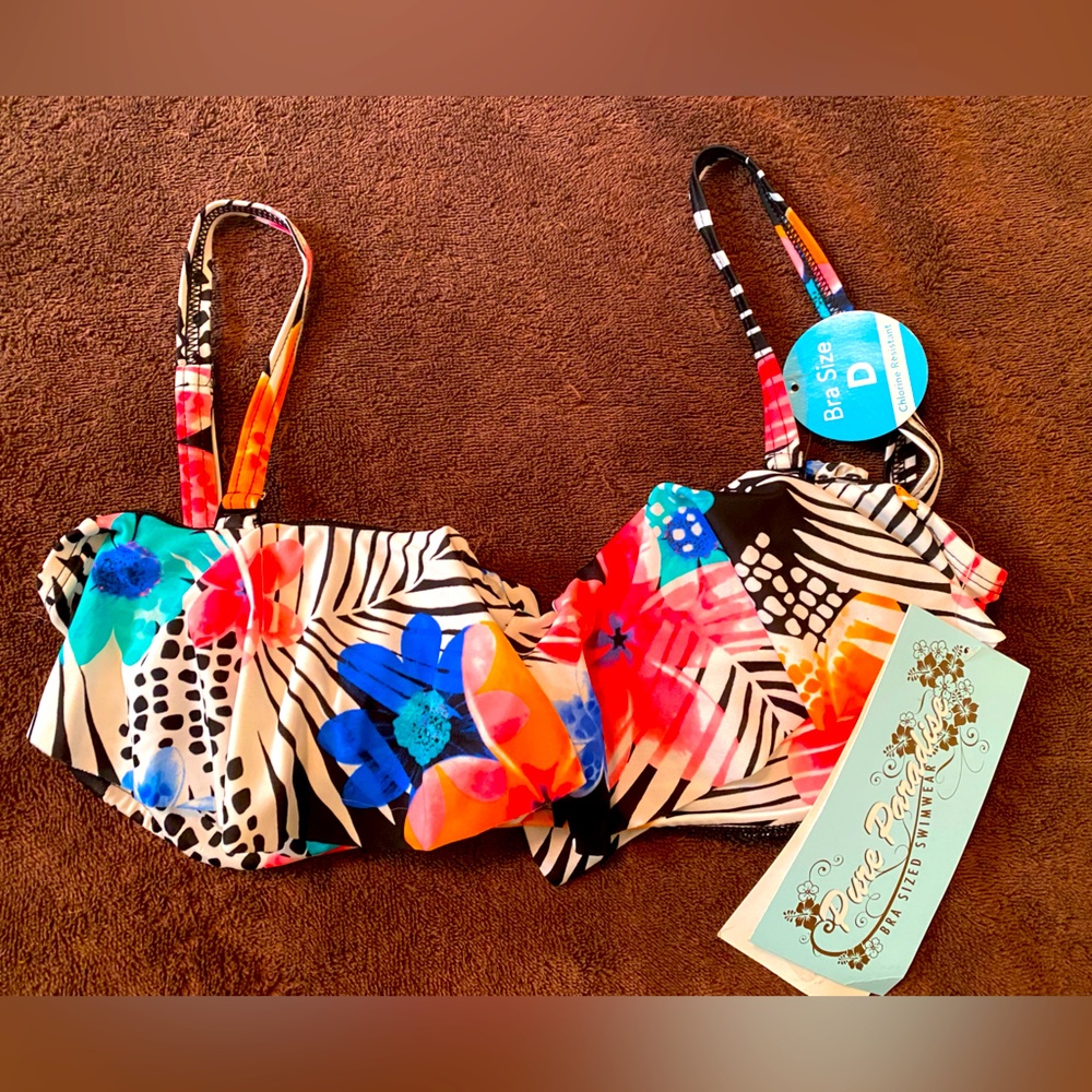NWT Pure Paradise Ruffle Bandeau Cup size D Bikini Top